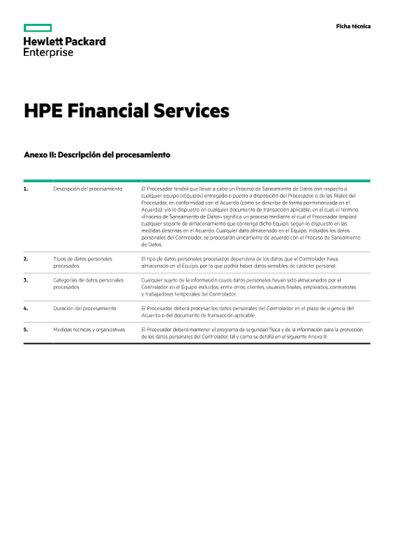 HPE Financial Services Data Processing and Security Agreement Schedule legal data sheet thumbnail