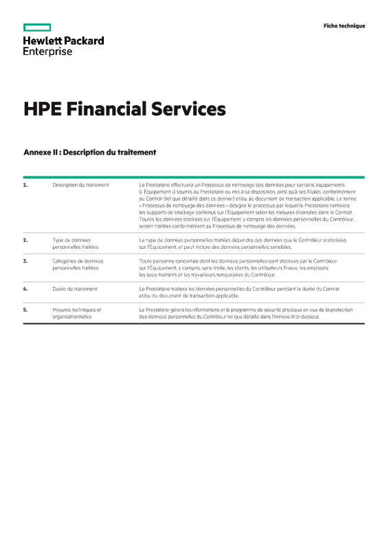 HPE Financial Services Data Processing and Security Agreement Schedule legal data sheet thumbnail