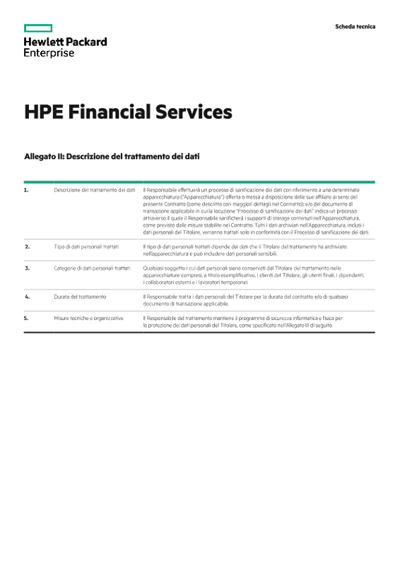 HPE Financial Services Data Processing and Security Agreement Schedule legal data sheet thumbnail