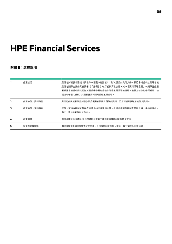 HPE Financial Services Data Processing and Security Agreement Schedule legal data sheet thumbnail