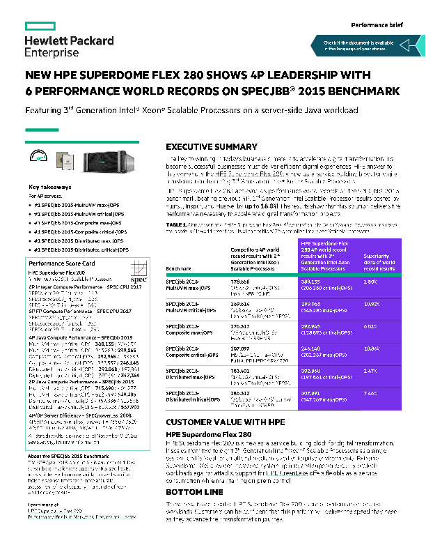 New HPE Superdome Flex 280 Shows 4P Leadership with 6 Performance World Record on SPECjbb®2015 Benchmark thumbnail