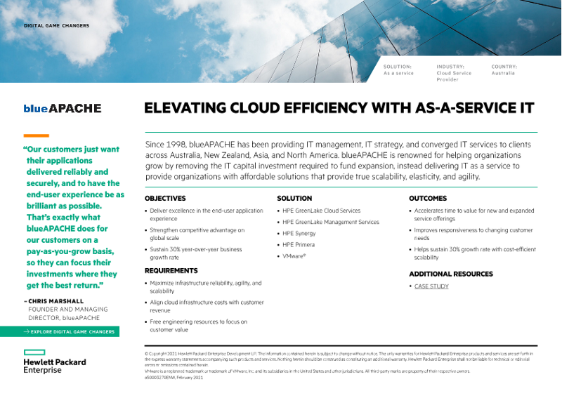 Elevating cloud efficiency with as-a-service IT – blueAPACHE digital game changers one-page overview thumbnail