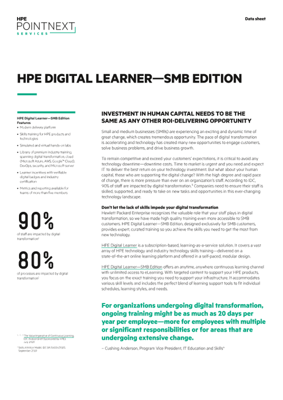 HPE Digital Learner – SMB Edition data sheet thumbnail