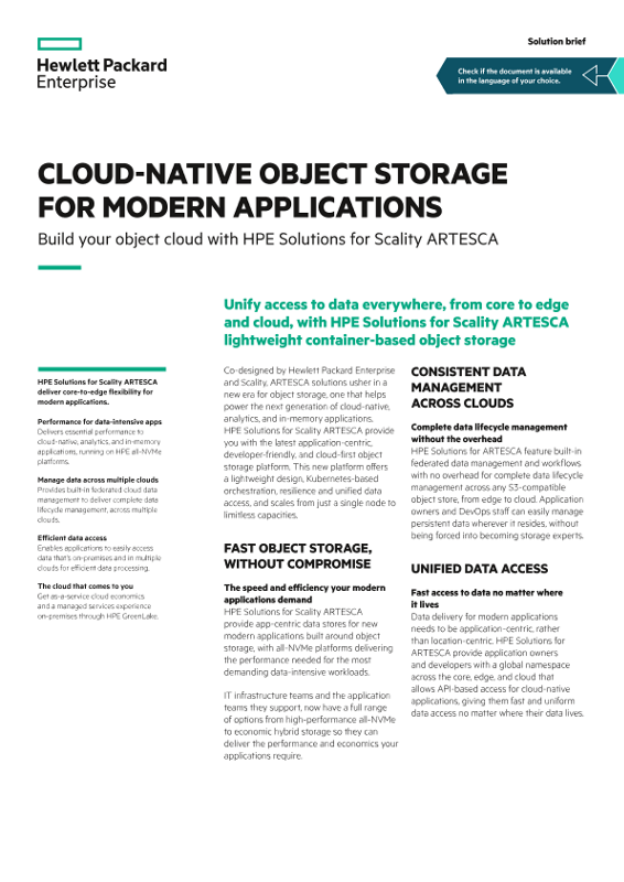 Build your object cloud with HPE Solutions for Scality ARTESCA solution brief thumbnail