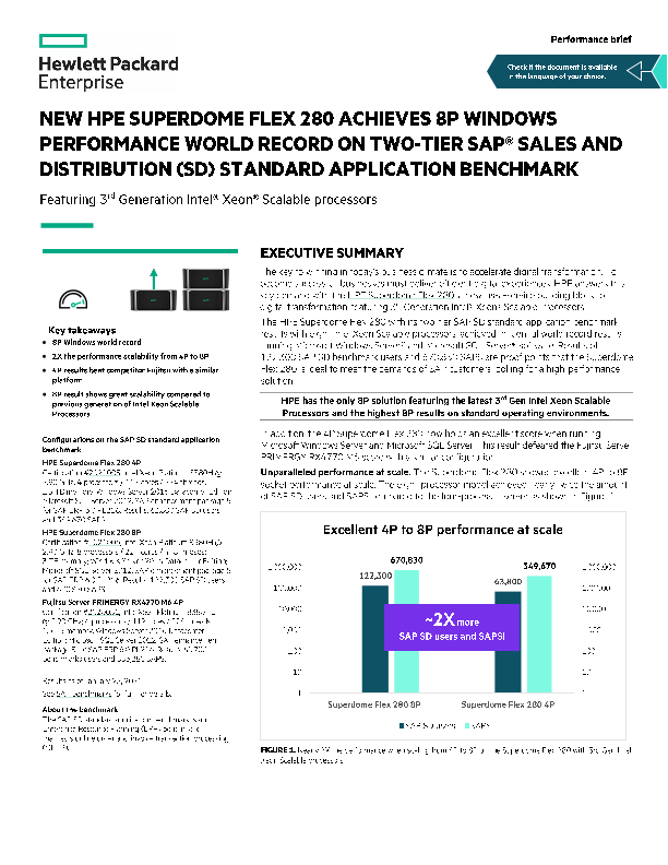 New HPE Superdome Flex 280 achieves 8P Windows performance world record on two-tier SAP Sales and Distribution (SD) standard application benchmark thumbnail