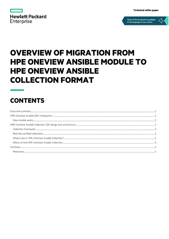 Overview of Migration from HPE OneView Ansible Module to HPE OneView Ansible Collection Format technical white paper thumbnail