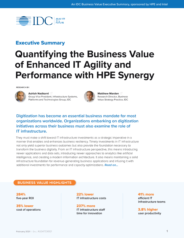 Quantifying the Business Value of Enhanced IT Agility and Performance with HPE Synergy thumbnail