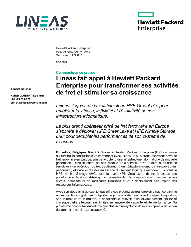Lineas fait appel à Hewlett Packard Enterprise pour transformer ses activités de fret et stimuler sa croissance thumbnail