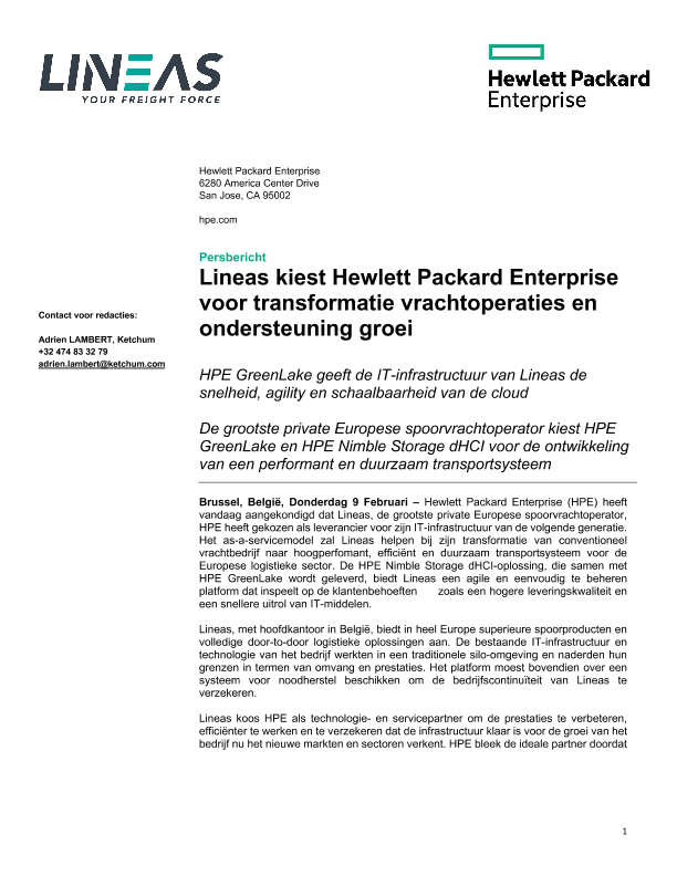 Lineas kiest Hewlett Packard Enterprise voor transformatie vrachtoperaties en ondersteuning groei thumbnail