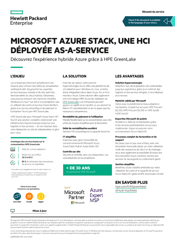 Microsoft Azure Stack HCI déployée as-a-service : bénéficiez de l’expérience hybride Azure grâce au service HPE GreenLake — résumé thumbnail