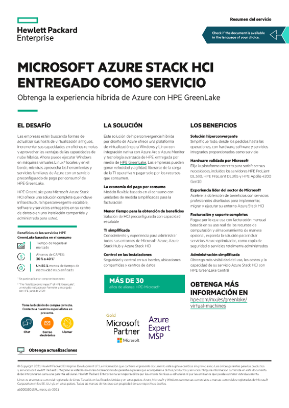 Microsoft Azure Stack HCI entregado como servicio: Obtenga la experiencia híbrida de Azure con el servicio HPE GreenLake - Resumen thumbnail