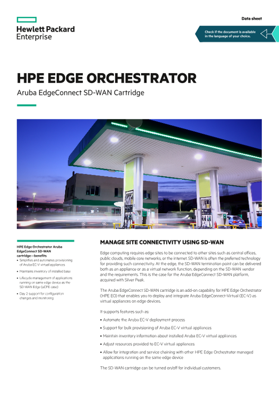 HPE Edge Orchestrator – Aruba EdgeConnect SD-WAN Cartridge data sheet thumbnail