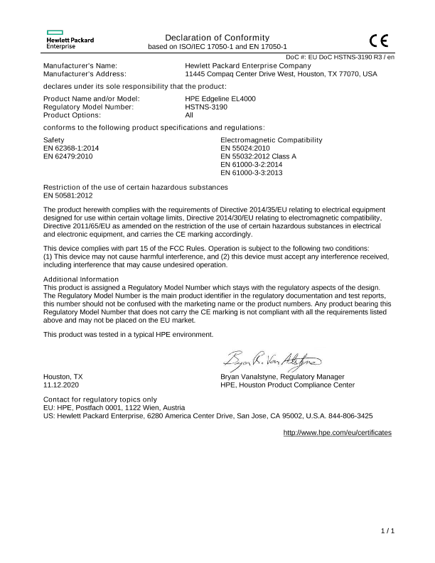 HPE Edgeline EL4000 #EUDoC HSTNS-3190 thumbnail
