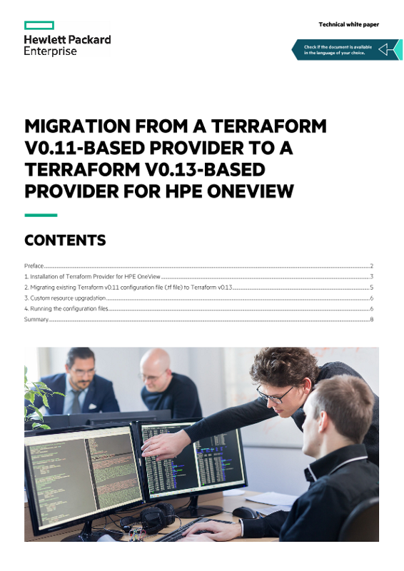 Migration from a Terraform v0.11-based Provider to a Terraform v0.13-based Provider for HPE OneView technical white paper thumbnail