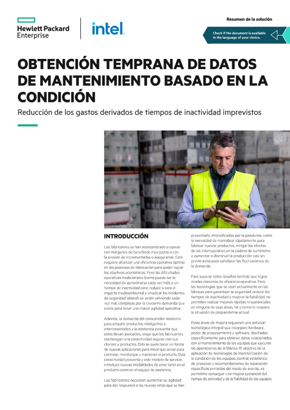 Resumen de la solución: Obtención temprana de datos de mantenimiento basado en la condición thumbnail