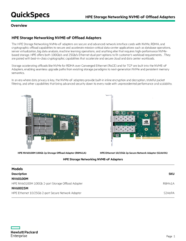 HPE Storage Networking NVME-oF Offload Adapters thumbnail