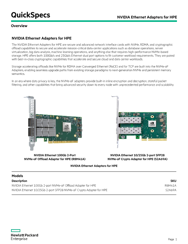 NVIDIA Ethernet Adapters for HPE QuickSpecs thumbnail
