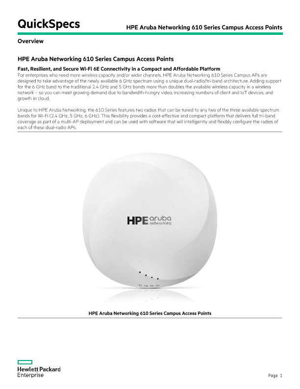 HPE Aruba Networking 610 Series Campus Access Points thumbnail