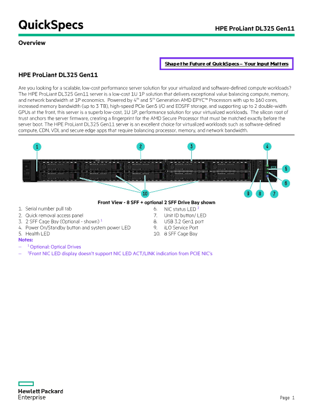 HPE ProLiant DL325 Gen11 QuickSpecs thumbnail