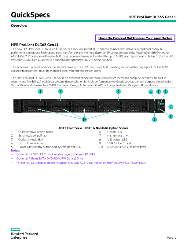 HPE ProLiant DL365 Gen11 QuickSpecs thumbnail