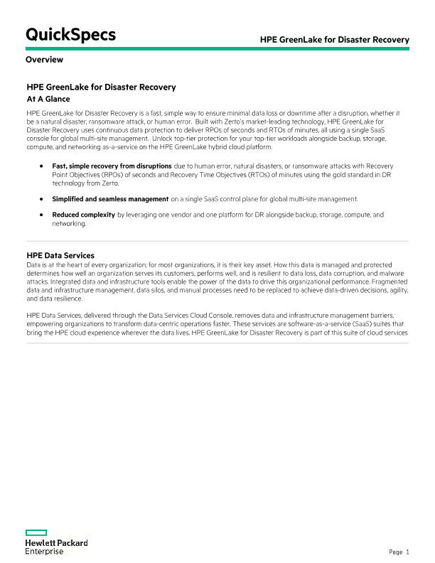 HPE GreenLake for Disaster Recovery thumbnail