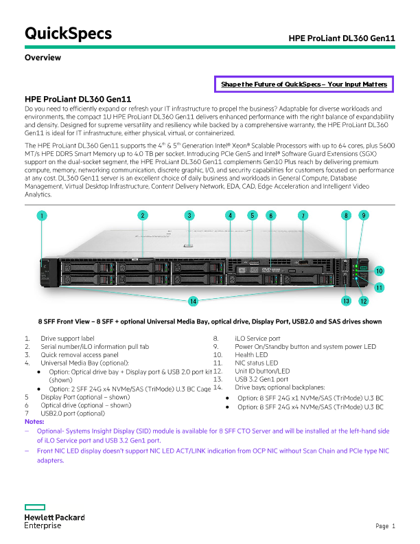 HPE ProLiant DL360 Gen11 QuickSpecs thumbnail