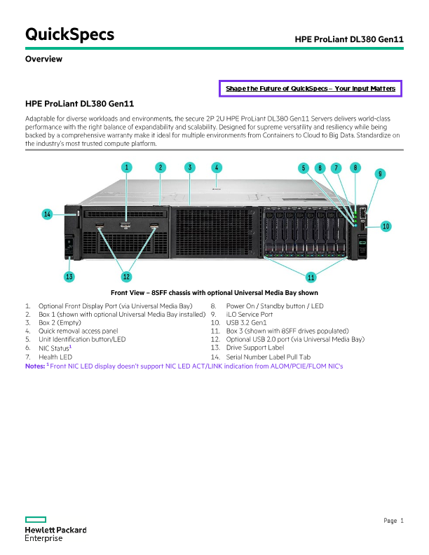 HPE ProLiant DL380 Gen11 QuickSpecs thumbnail