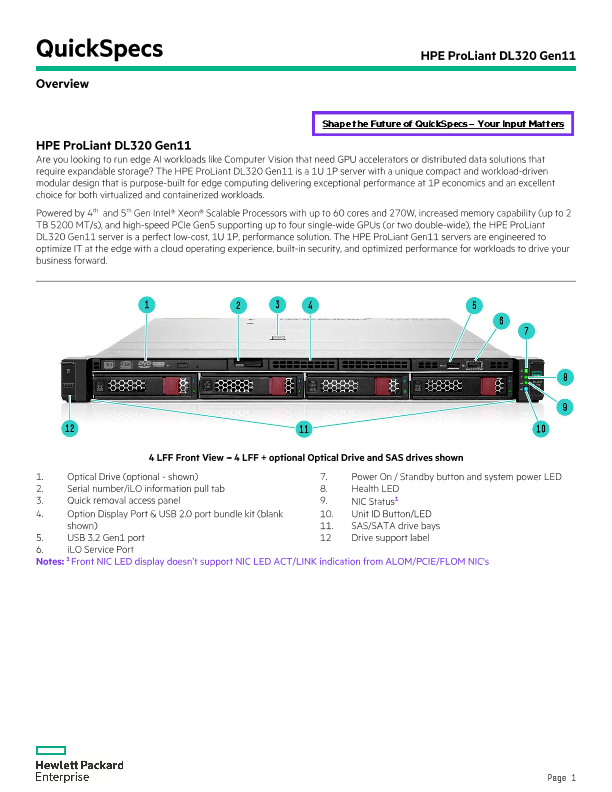 HPE ProLiant DL320 Gen11 QuickSpecs thumbnail