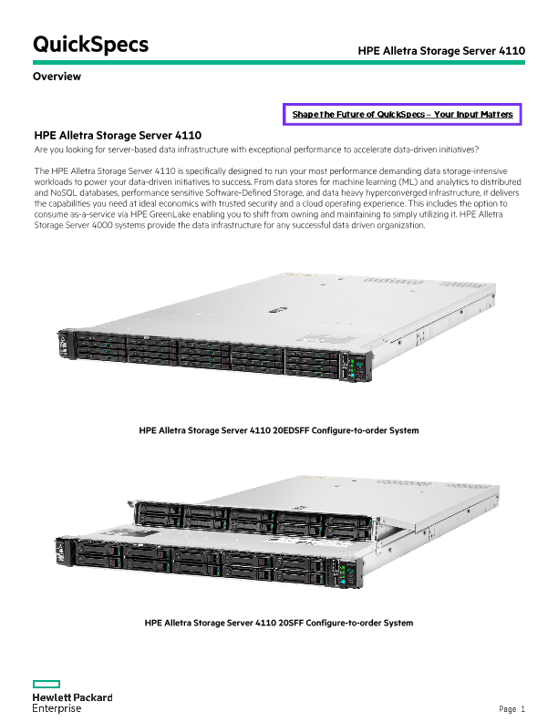 HPE Alletra Storage Server 4110 QuickSpecs thumbnail