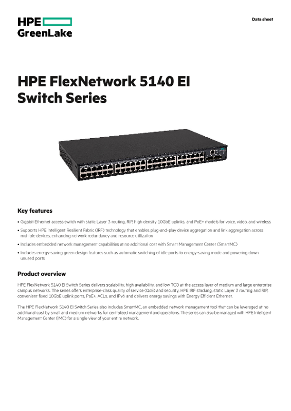 HPE FlexNetwork 5140 EI Switch Series data sheet