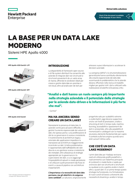 La base per un data lake moderno - Sistemi HPE Apollo 4000 - Sintesi della soluzione thumbnail