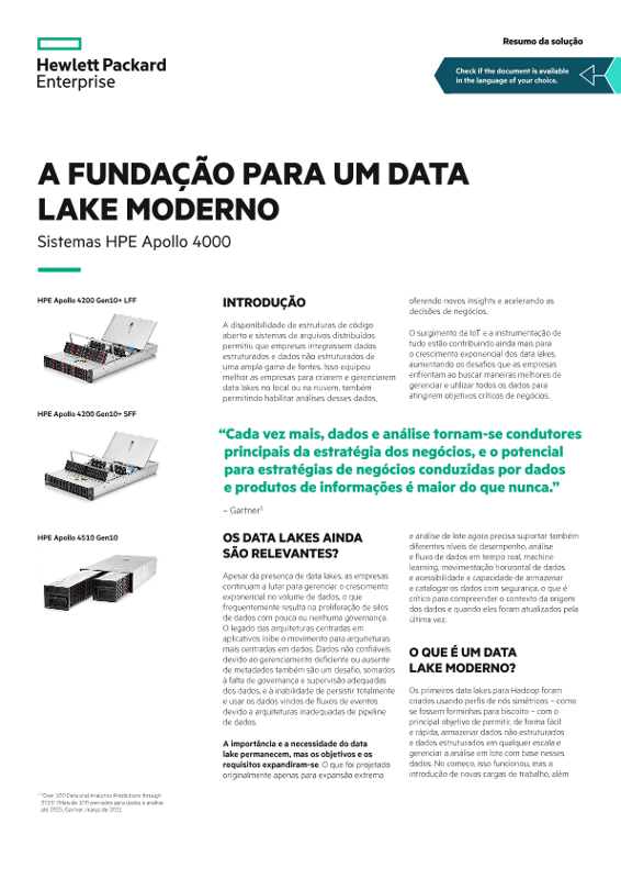 Resumo da solução: A fundação para um data lake moderno – Sistemas HPE Apollo 4000 thumbnail