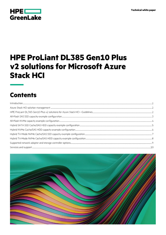 HPE ProLiant DL385 Gen10 Plus v2 solutions for Microsoft Azure Stack HCI technical white paper thumbnail