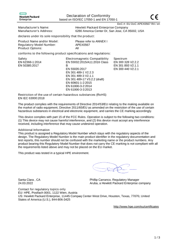 HPE Aruba Networking AP-567 802.11ax 2x2:2 Radio Integrated Omni Ant Outdoor AP #EUDoC APEX0567 thumbnail