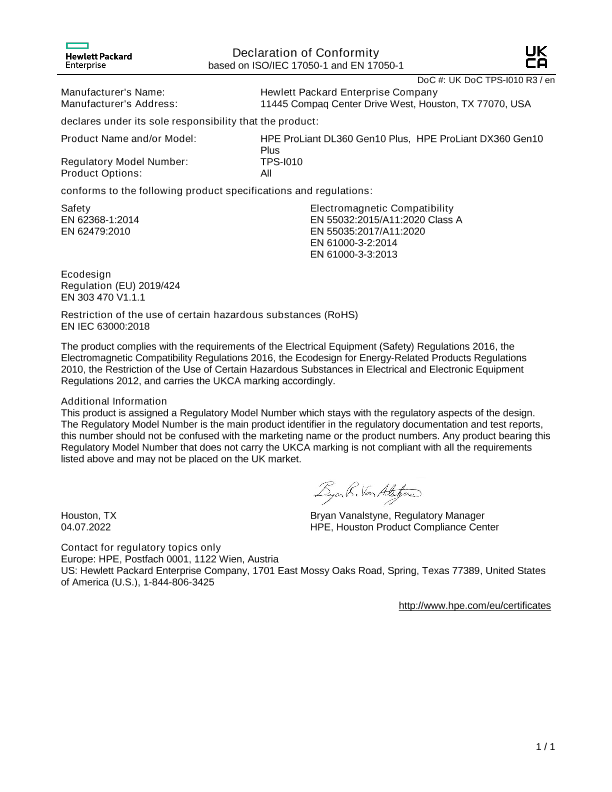 HPE ProLiant DL360/DX350 Gen10 Plus #UKDoC TPS-I010 thumbnail
