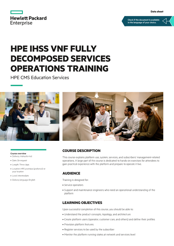 HPE IHSS VNF Fully Decomposed Services Operations training data sheet thumbnail