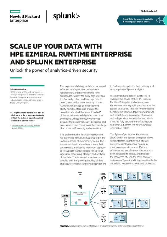 Scale up your data with HPE Ezmeral Runtime Enterprise and Splunk Enterprise solution brief thumbnail