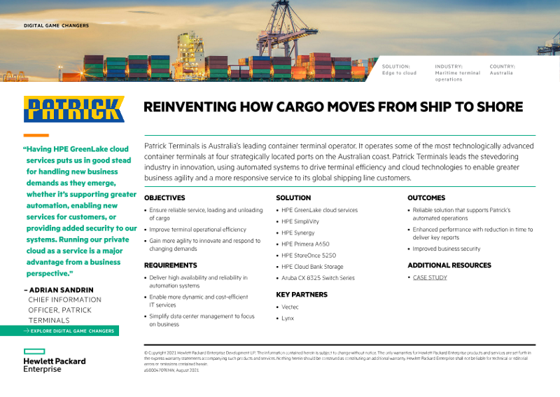 Reinventing how cargo moves from ship to shore – Patrick Terminals digital game changers one-page overview thumbnail