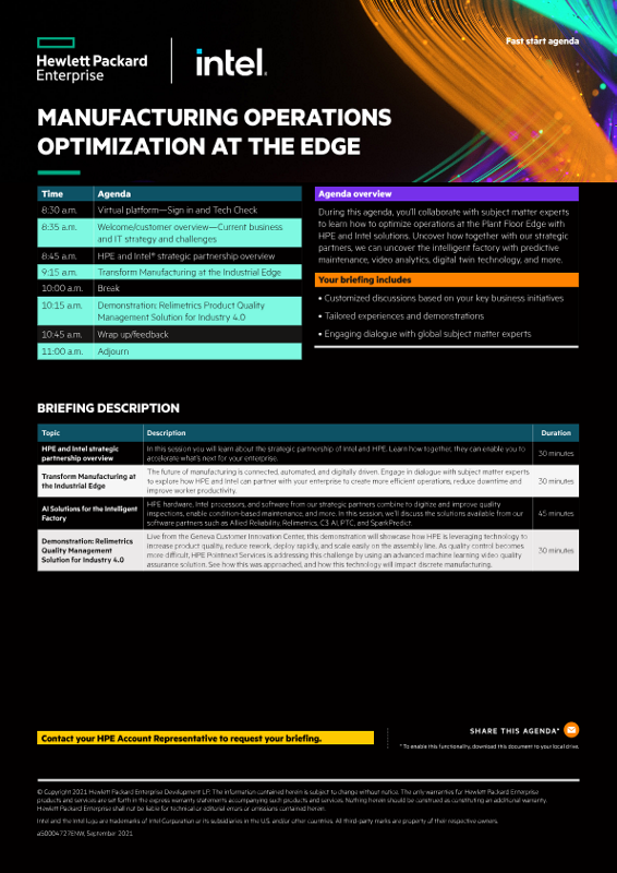 Manufacturing Operations Optimization at the Edge fast start agenda thumbnail