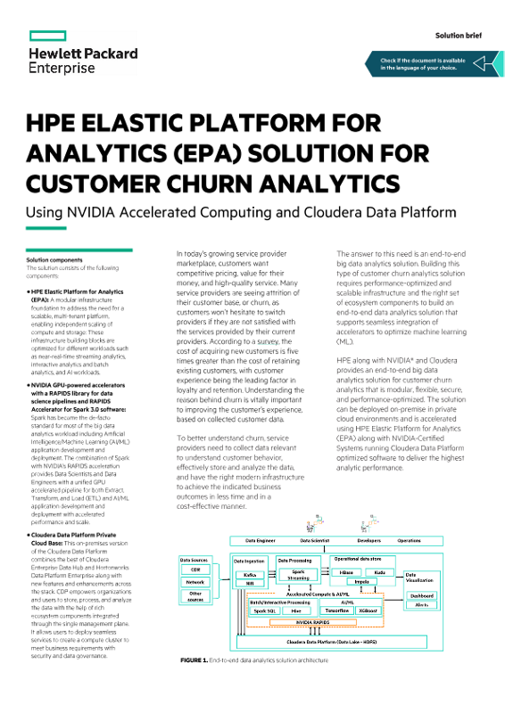 HPE Elastic Platform for Analytics (EPA) Solution for Customer Churn Analytics thumbnail