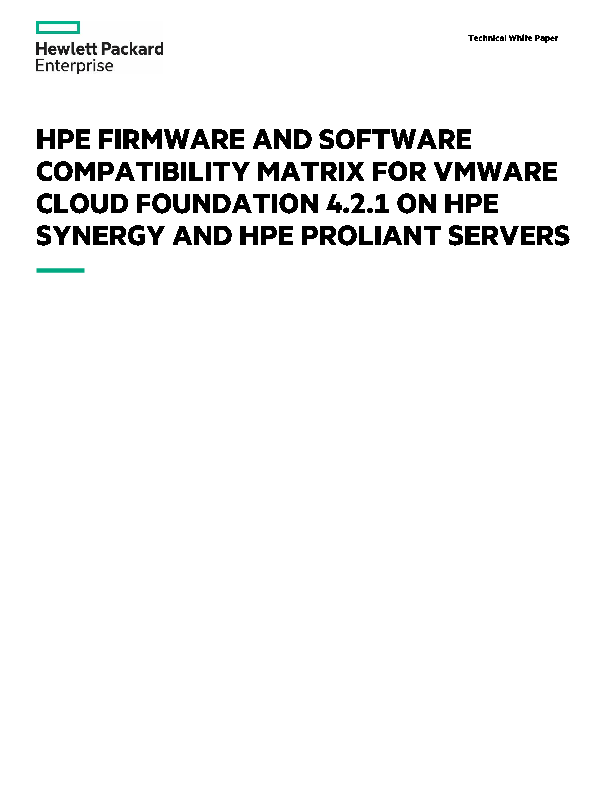 HPE Firmware and Software Compatibility Matrix for VMware Cloud Foundation 4.2.1 on HPE Synergy and HPE ProLiant Servers thumbnail
