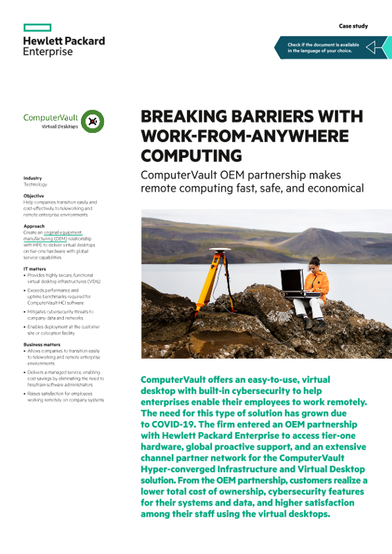 Breaking barriers with work-from-anywhere computing – ComputerVault OEM partnership makes remote computing fast, safe, and economical case study thumbnail