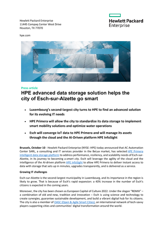 HPE advanced data storage solution helps the city of Esch-sur-Alzette go smart thumbnail