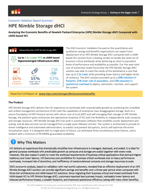 HPE Nimble Storage dHCI Economic Validation Report Summary thumbnail