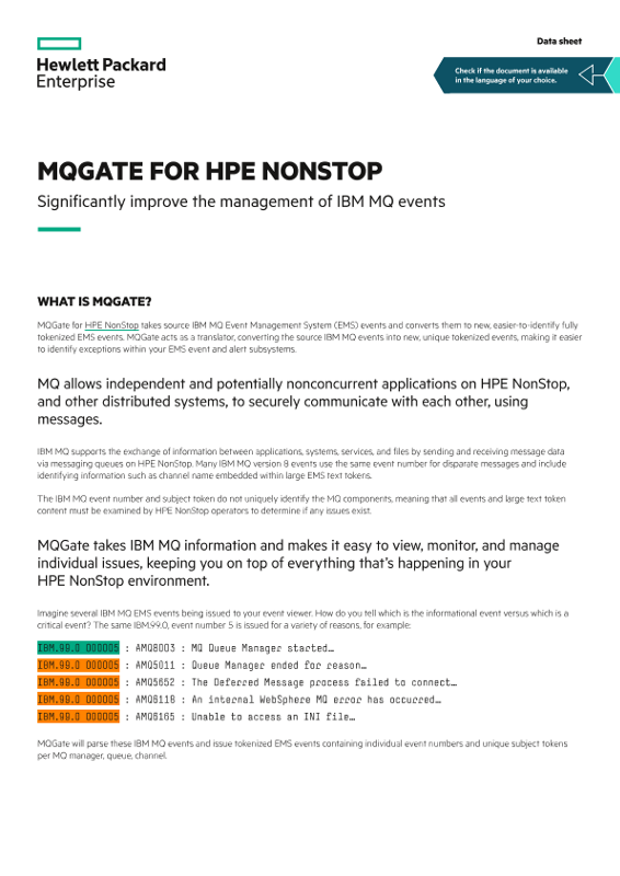MQGate for HPE NonStop data sheet thumbnail