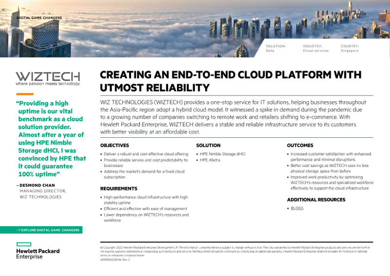Creating an end-to-end cloud platform with utmost reliability – WIZ TECHNOLOGIES digital game changers one-page overview thumbnail