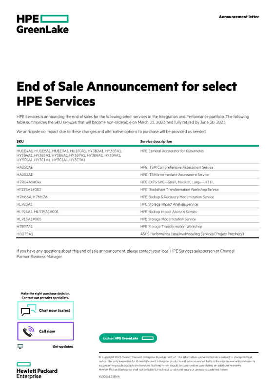 End of Sale Announcement for select HPE Services thumbnail