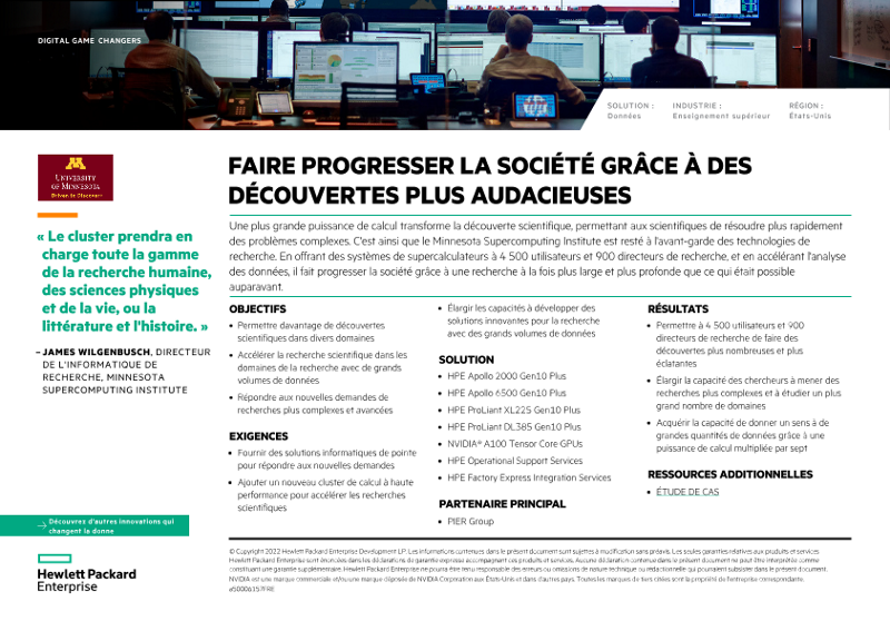 Faire progresser la société grâce à des découvertes plus audacieuses – Minnesota Supercomputing Institute digital game changers one-page overview thumbnail