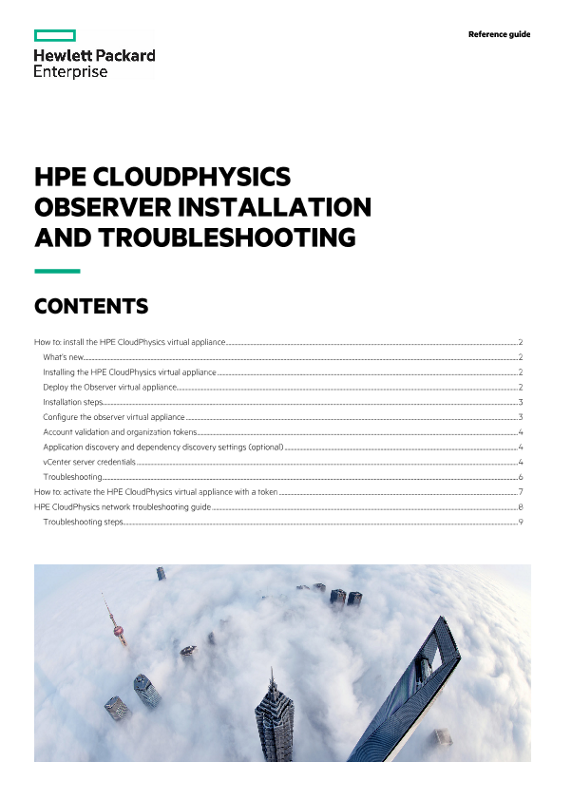 HPE CloudPhysics Observer installation and troubleshooting reference guide thumbnail