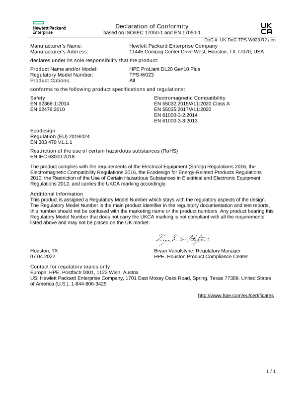 HPE ProLiant DL20 Gen10 Plus #UKDoC TPS-W023 thumbnail